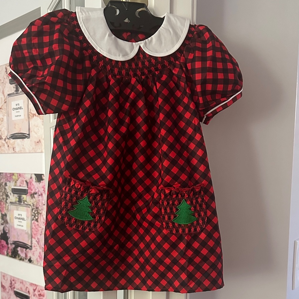 Red and Black Plaid Dress with White Collar